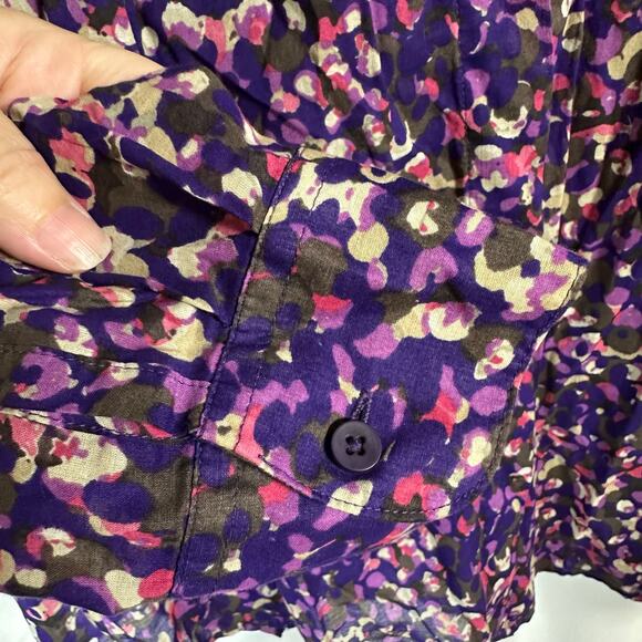 Coldwater Creek Cotton Lawn No Iron Button-up Long Sleeve Top Purple 1X Abstract - Picture 3 of 8